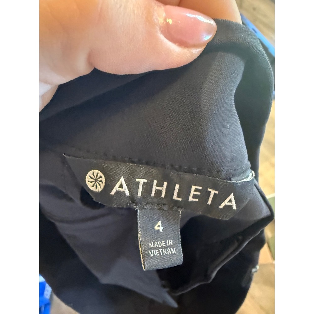 Athleta Black White Stripe Wide Leg Snap Hem Pants Side Zip Women 4 - Picture 5 of 6